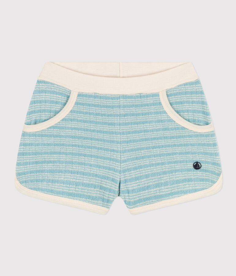 Gestreifte Kindershorts aus Frottee f&uuml;r M&auml;dchen gr&uuml;n/naturfarben