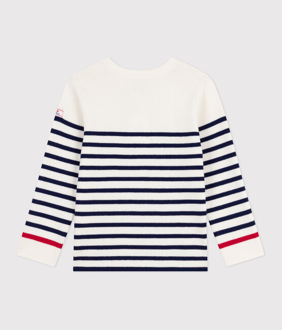Kinder-Pullover aus Wolle und Baumwolle mit Streifen blau MARSHMALLOW/ SOIR