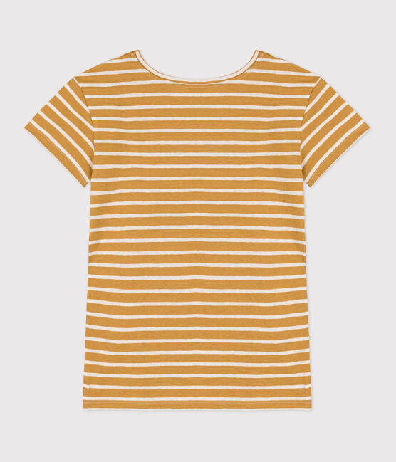 Damen-T-Shirt DAS GERADE BAUMWOLLE UND LEINEN  gelb ISTRE/weiss AVALANCHE