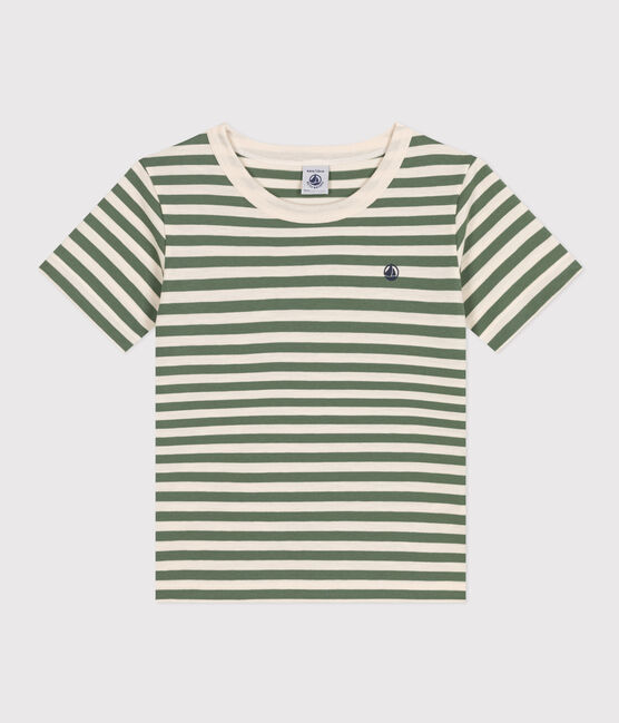 Gestreiftes Jungen-T-Shirt aus leichtem Jerseystoff grün CROCO/ AVALANCHE