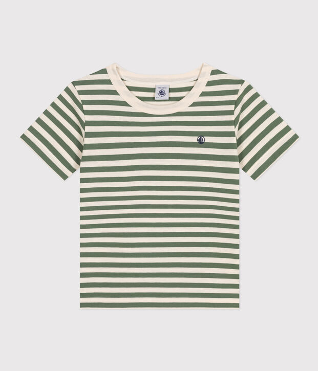 Gestreiftes Jungen-T-Shirt aus leichtem Jerseystoff gr&uuml;n/naturfarben