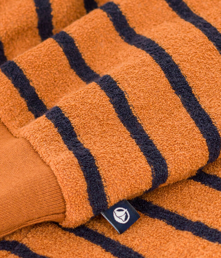 Baby-Sweatshirt aus gestreiftem Boucl&eacute;-Frottier braun/blau