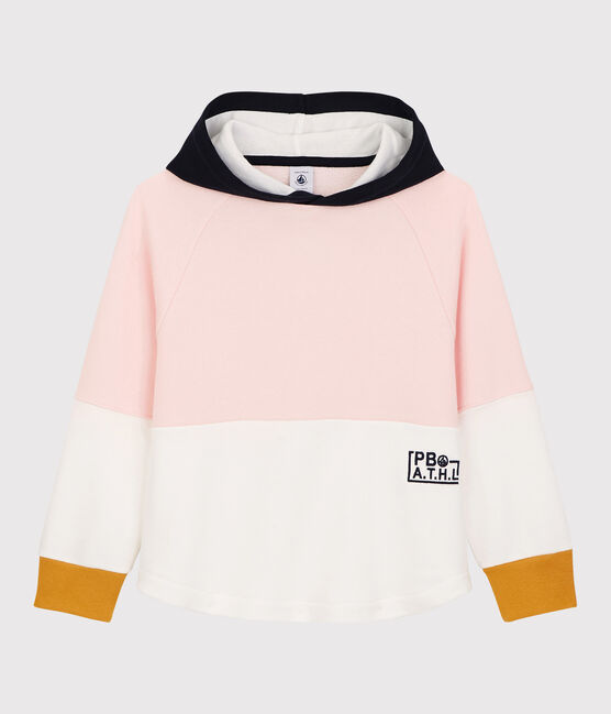 Kinder-Kapuzensweatshirt aus Molton für Mädchen rosa MINOIS/weiss MARSHMALLOW