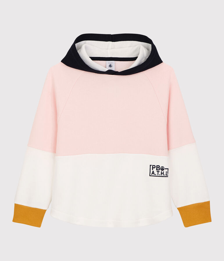 Kinder-Kapuzensweatshirt aus Molton f&uuml;r M&auml;dchen rosa/weiss