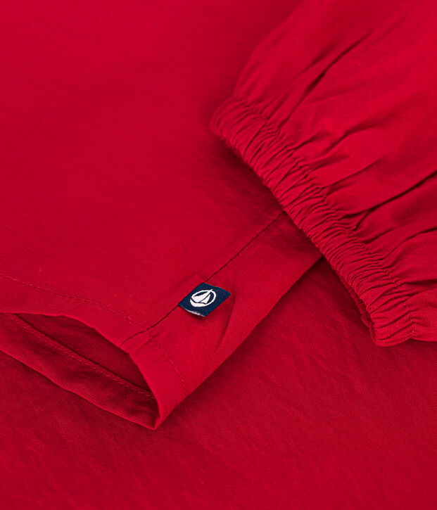 Lang&auml;rmelige Kinder-Bluse aus Leinenstoff f&uuml;r M&auml;dchen rot