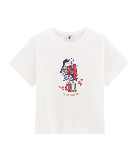 Kurzärmeliges Kinder-T-Shirt Mädchen weiss MARSHMALLOW