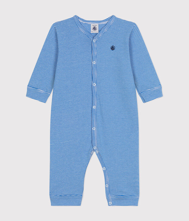 Babypyjama ohne F&uuml;&szlig;e aus Baumwolle mit Streifenmuster blau/weiss