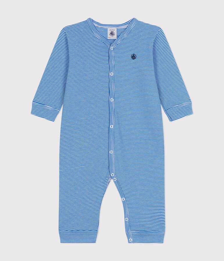 Babypyjama ohne F&uuml;&szlig;e aus Baumwolle mit Streifenmuster DELPHINIUM/ MARSHMALLOW