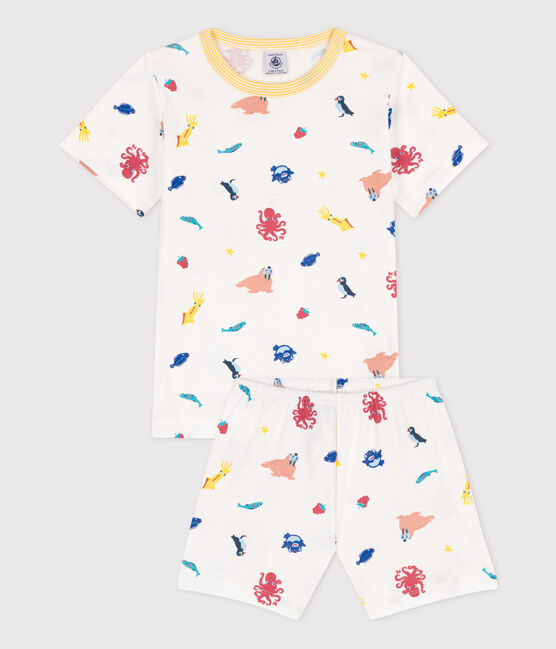Kinder-Kurzpyjama aus Baumwolle mit Leuchteffekt weiss MARSHMALLOW/weiss MULTICO