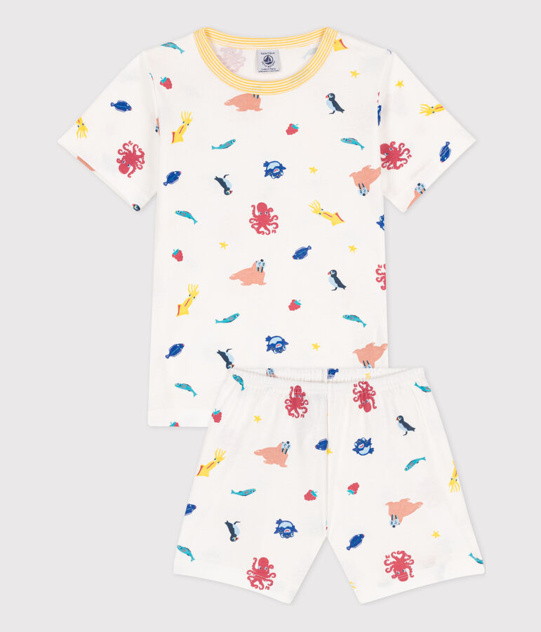 Kinder-Kurzpyjama aus Baumwolle mit Leuchteffekt weiss/vielfarbig