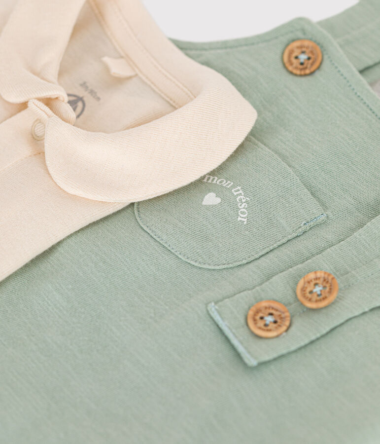 Baby-Latzhosen-Kombination aus geflammtem Jersey gr&uuml;n