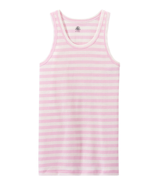 Gestreiftes Damen-Top aus Original-Rippstrick rosa BABYLONE/weiss MARSHMALLOW