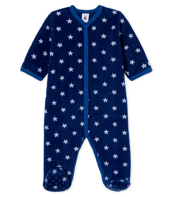 Strampler zum Überziehen aus Fleece für Jungen blau MEDIEVAL/weiss MARSHMALLOW