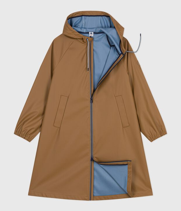 Lange Damen-Regenjacke mit zwei Farben braun