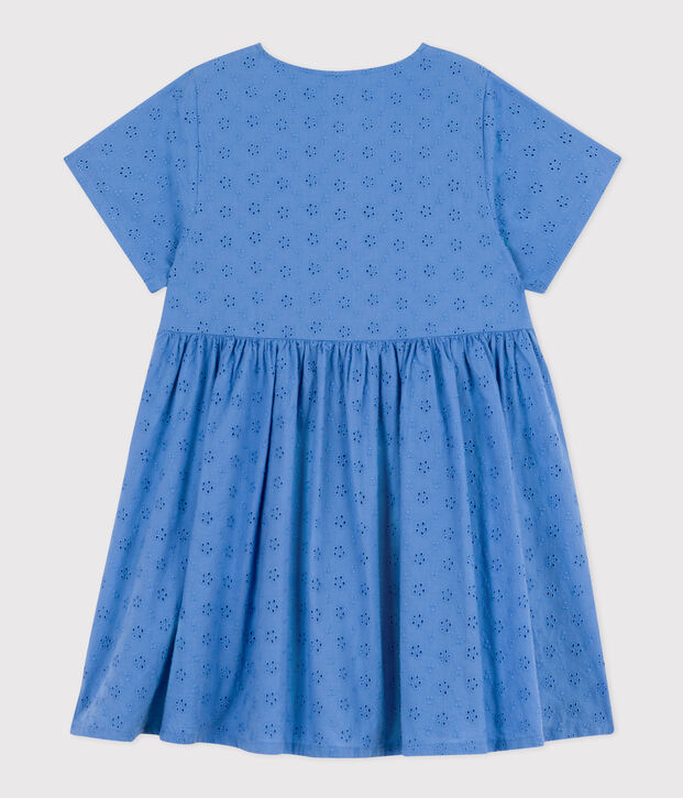 Kurz&auml;rmeliges Kinder-Kleid mit englischer Stickerei f&uuml;r M&auml;dchen blau