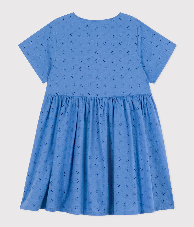 Kurz&auml;rmeliges Kinder-Kleid mit englischer Stickerei f&uuml;r M&auml;dchen blau