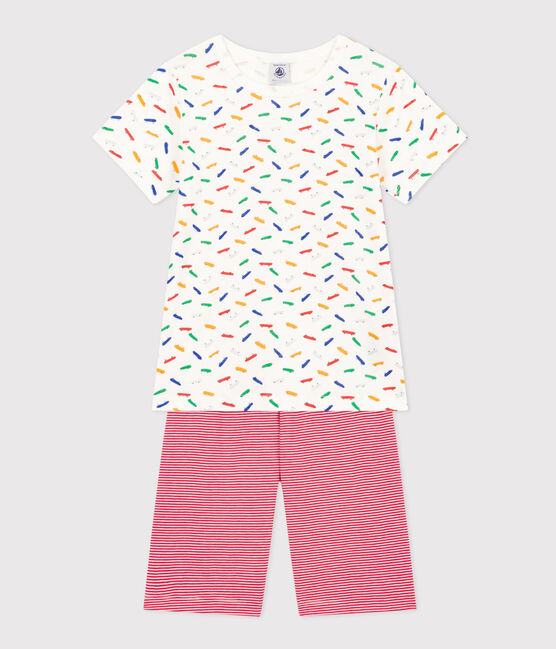 Kurzer Kinderpyjama aus Baumwolle weiss MARSHMALLOW/weiss MULTICO