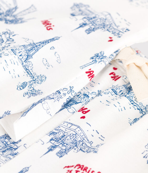 Damen-Kurzpyjama aus Baumwolle mit Paris-Motiv weiss/vielfarbig