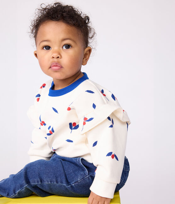 Baby-Sweatshirt aus Baumwolle mit Beerenmotiv und Volants MILK/ MULTICO