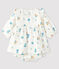 Langärmeliges Blumenkleid mit Unterhose aus Windelstoff für Mädchen weiss MARSHMALLOW/weiss MULTICO