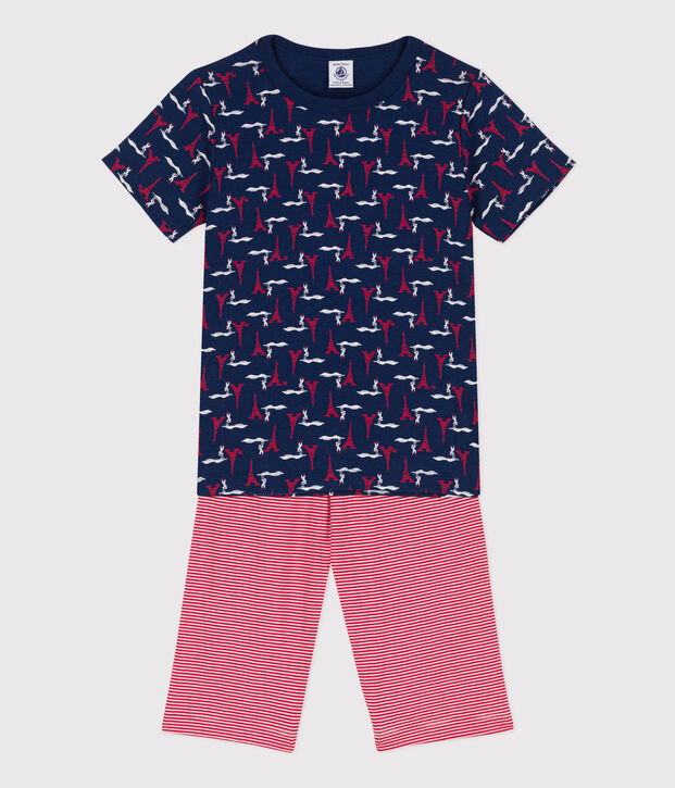 Kinderpyjama Paris aus Baumwolle f&uuml;r Jungen blau/vielfarbig