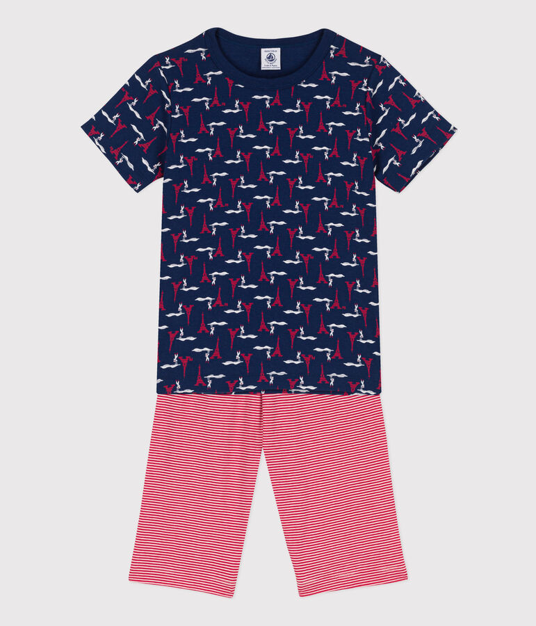 Kinderpyjama Paris aus Baumwolle f&uuml;r Jungen blau/vielfarbig