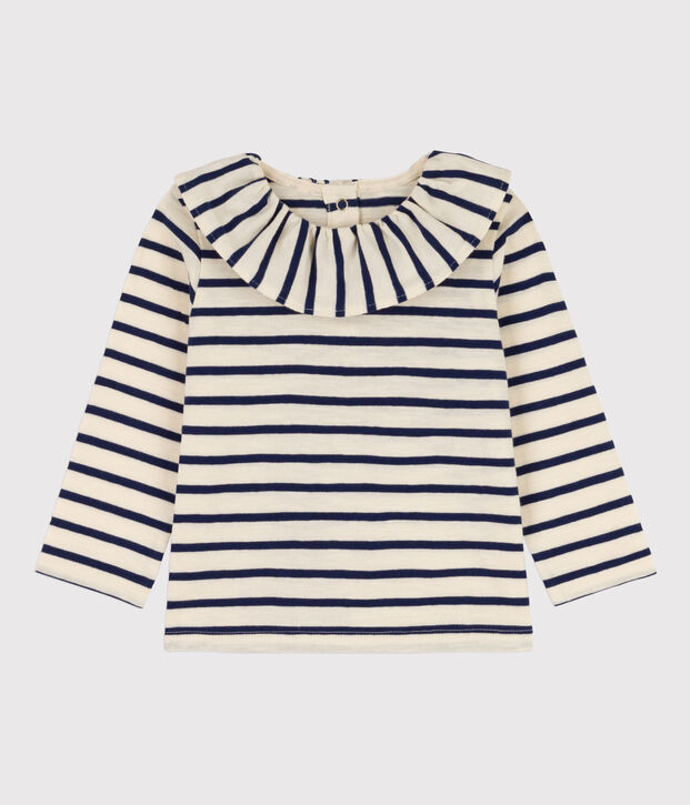 Lang&auml;rmelige Baby bluse aus leichtem Jersey naturfarben/blau