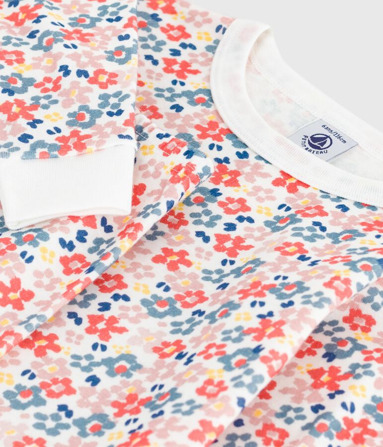 Kinder-Pyjama aus Baumwolle mit eng anliegenden Beinen und Blumenmotiv weiss/vielfarbig