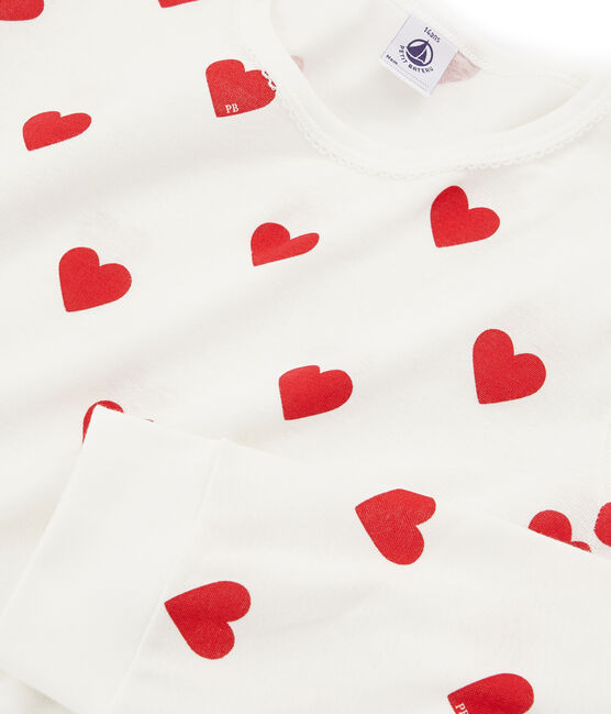 Rippstrick-Pyjama für Mädchen - Jungen weiss MARSHMALLOW/rot TERKUIT