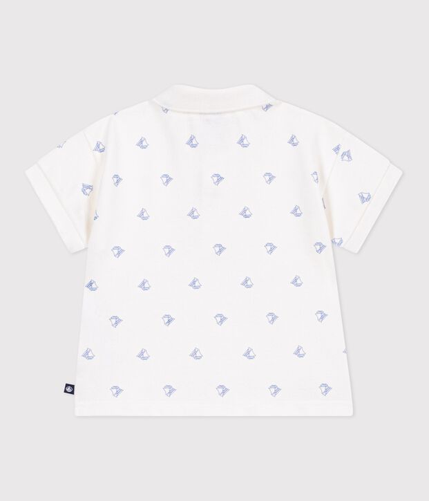 Kurz&auml;rmeliges Baby-Poloshirt aus Baumwolle mit Vintage-Schiffmotiv weiss/blau