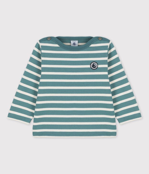 Baby-Streifenshirt aus dickem Baumwolljersey gr&uuml;n/naturfarben