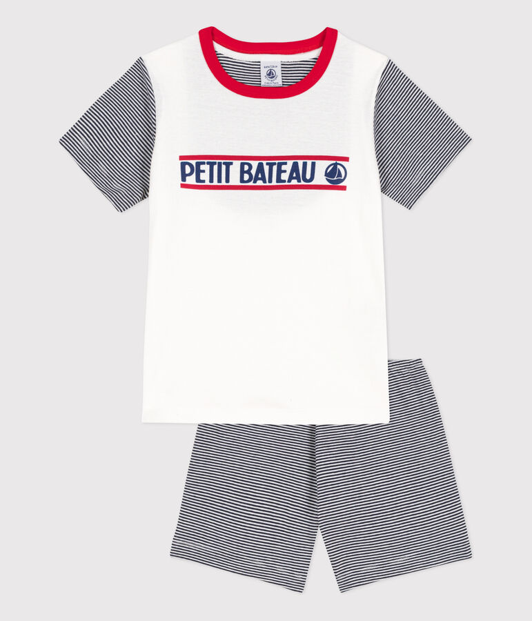 Kinder-Kurzpyjama Petit Bateau aus Baumwolle blau/weiss