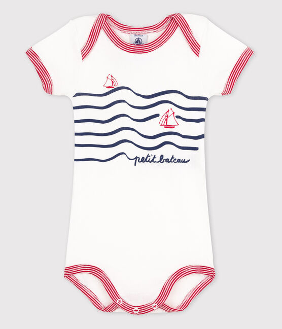 Kurzärmeliger Baby-Body für Mädchen weiss ECUME/rot TERKUIT