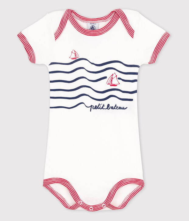 Kurz&auml;rmeliger Baby-Body f&uuml;r M&auml;dchen weiss/rot