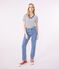 Damen-T-Shirt L'Iconique aus Baumwolle mit V-Ausschnitt, gestreift weiss MARSHMALLOW/blau SMOKING