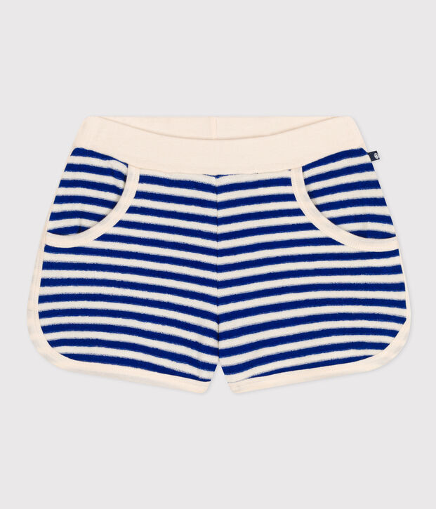 Kinder-Shorts aus Frottee mit Streifen f&uuml;r M&auml;dchen blau/naturfarben