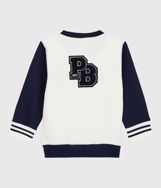 Zweifarbiger Baby-Teddy aus Molton für Jungen weiss MARSHMALLOW/blau SMOKING