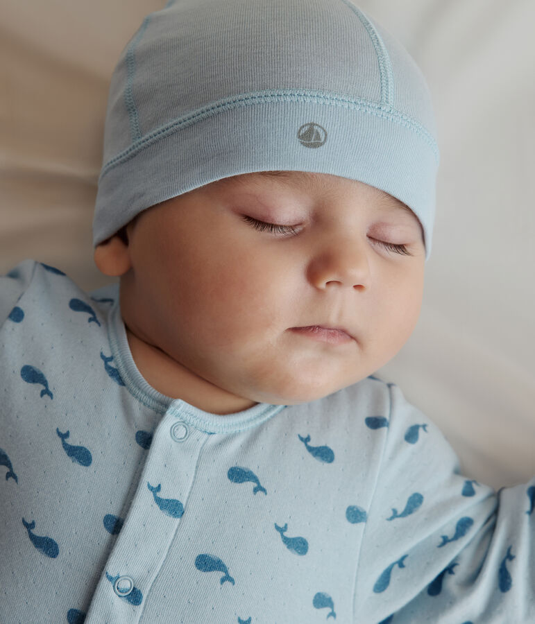Baby-M&uuml;tze aus einfarbiger Baumwolle blau