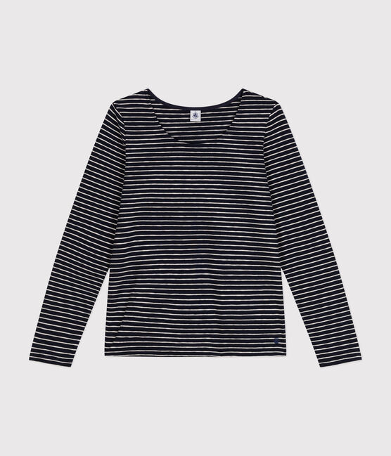 Langärmeliges Damen-T-Shirt "Le Droit" mit weitem Ausschnitt aus geflammten Jersey SMOKING/ MONTELIMAR