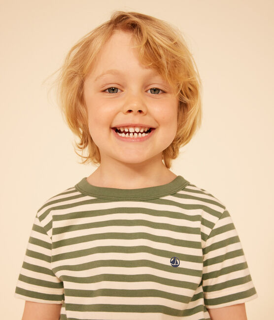 Gestreiftes Jungen-T-Shirt aus leichtem Jerseystoff grün CROCO/ AVALANCHE
