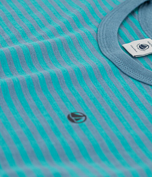 Gestreiftes Kinder-T-Shirt aus Baumwolle f&uuml;r Jungen blau/gr&uuml;n