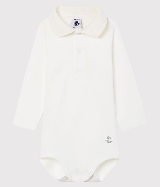Langärmliger Baby-Body mit Polokragen für Jungen weiss MARSHMALLOW
