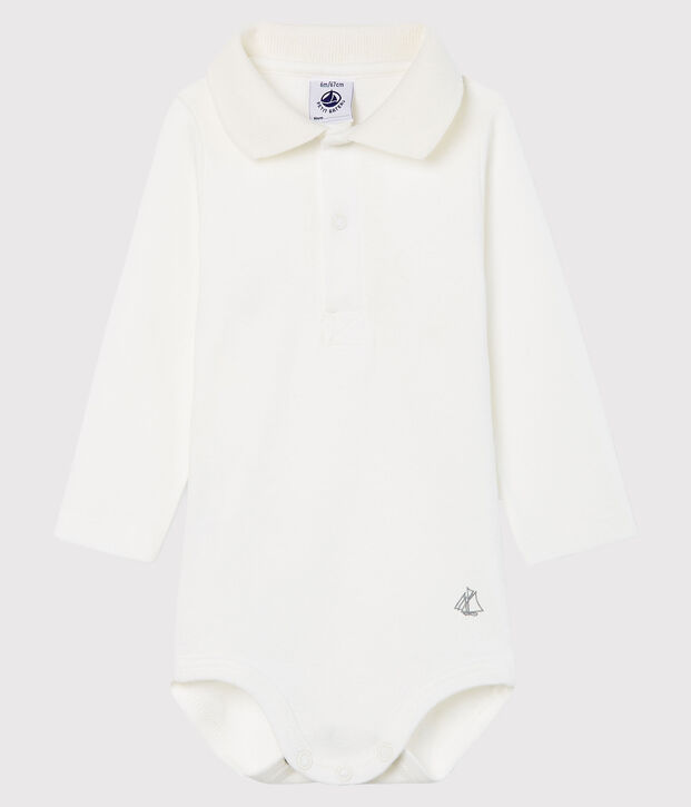 Lang&auml;rmliger Baby-Body mit Polokragen f&uuml;r Jungen weiss