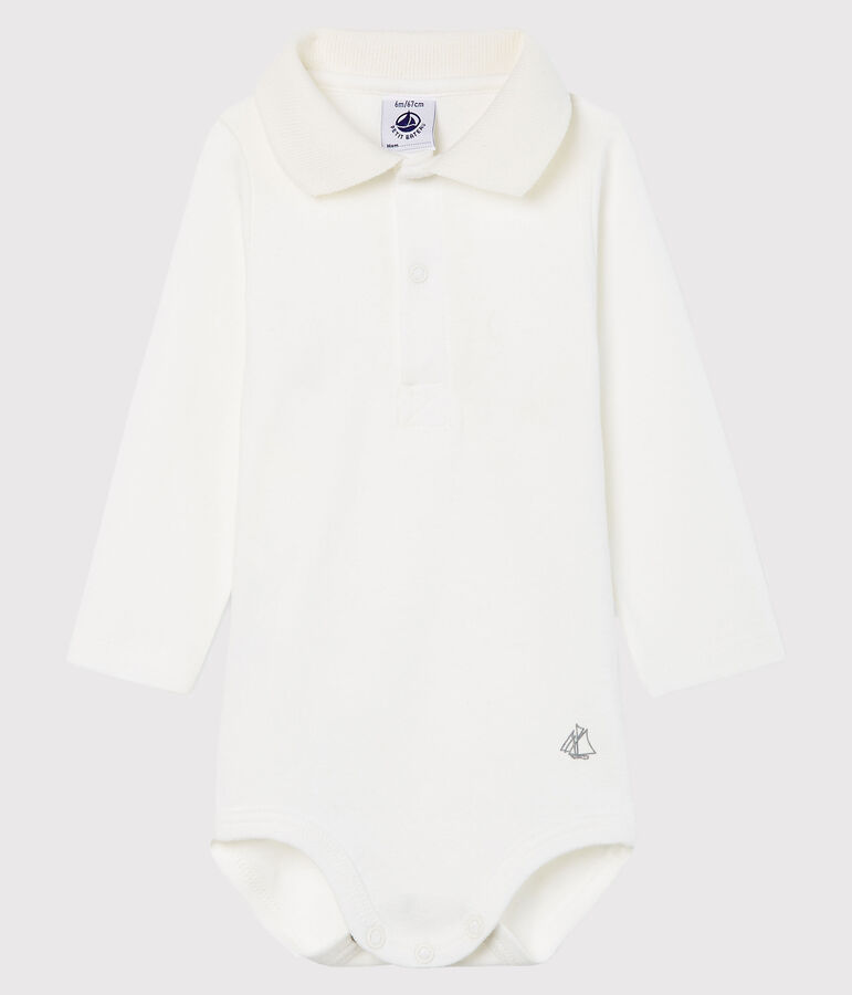 Lang&auml;rmliger Baby-Body mit Polokragen f&uuml;r Jungen weiss