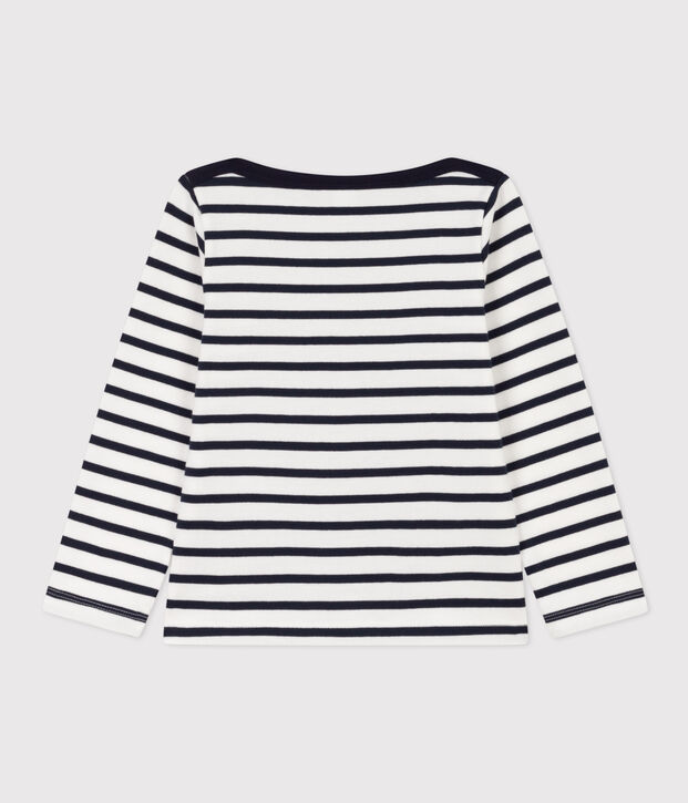 Kinder-Streifenshirt aus dichter Baumwolle f&uuml;r M&auml;dchen, mit Siebdruck weiss/blau