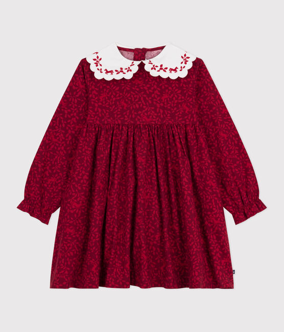 Langärmeliges Kinder-Kleid aus gemustertem Flanell rot AMARANTE/ TERKUIT