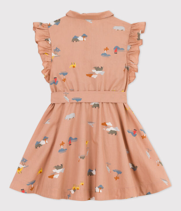 &Auml;rmelloses Kinderkleid aus Popeline f&uuml;r M&auml;dchen beige/vielfarbig