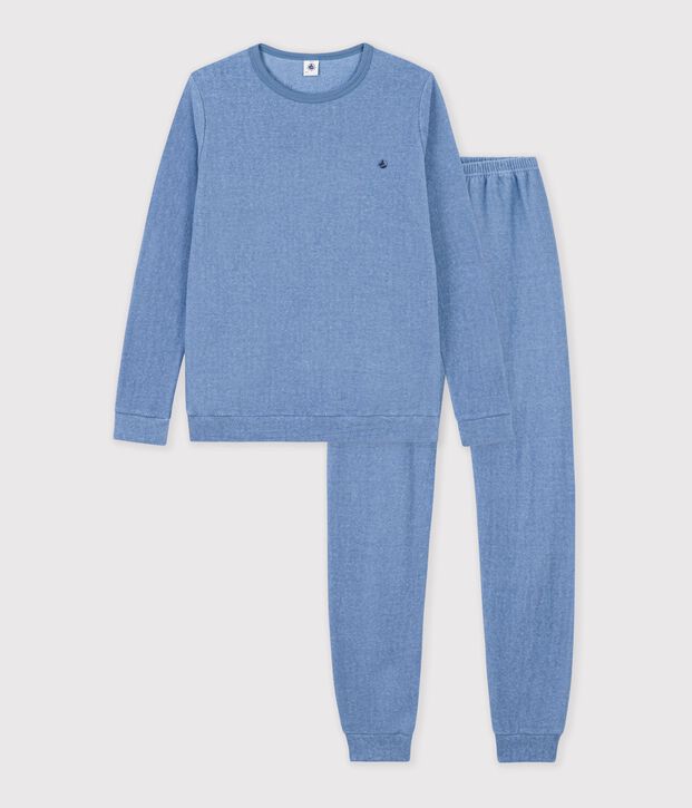 Kinder-Pyjama aus einfarbigem Baumwoll-Frottee blau