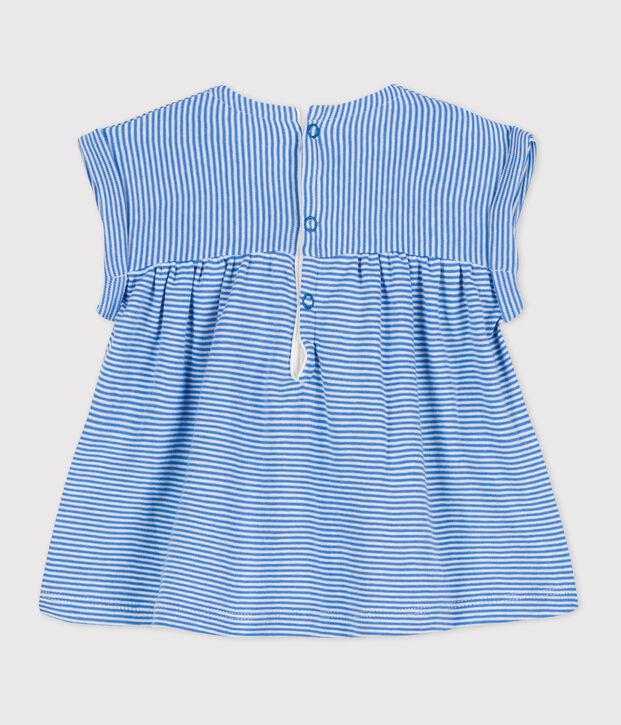 Kurz&auml;rmelige Baby-Bluse aus Bio-Baumwolle blau/weiss