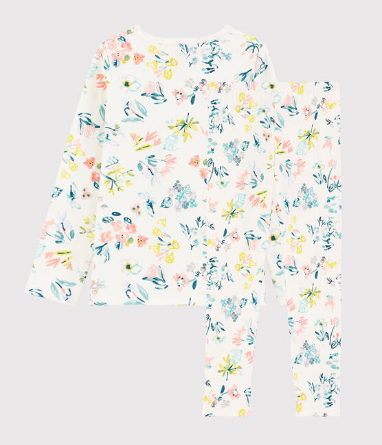 Kinderpyjama aus Doppeljersey mit Frühlingsblumenmotiv für Mädchen weiss MARSHMALLOW/weiss MULTICO